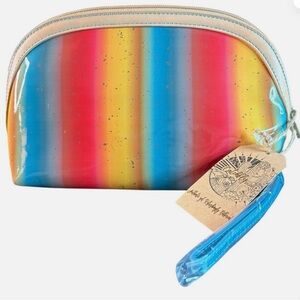 Catchfly STUDIOS Rainbow Large Makeup Bag W/ Zipper Close Wristlet Strap NWT